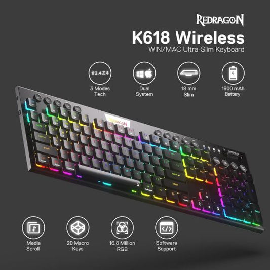 Tipkovnica - Redragon Horus Pro K618RGB-PRO Wired & 2.4G & BT Red Switch